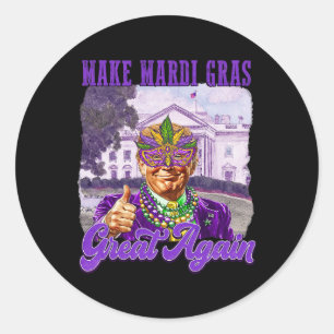 Make Mardi Gras Great Again Trump Beads Mask Feath Classic Round Sticker