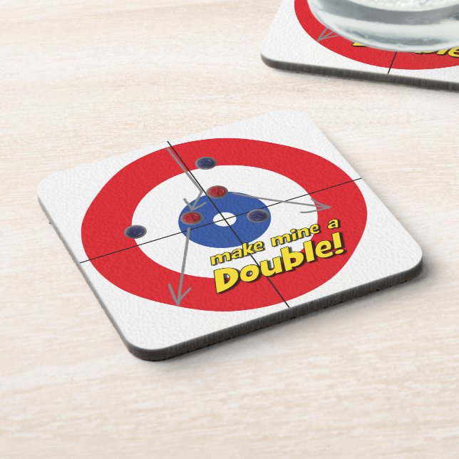 "Make mine a Double" Curler's Coasters - (Red) (Left Side)