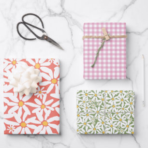 Make My Daisy - Coral, Pink, Green Wrapping Paper Sheet