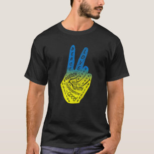 Make Peace Not War  Peace Hand Sign Blue Yellow T-Shirt