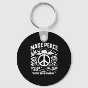 Make peace spread love not war retro peace sign key ring