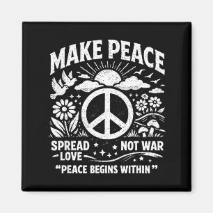 Make peace spread love not war retro peace sign magnet