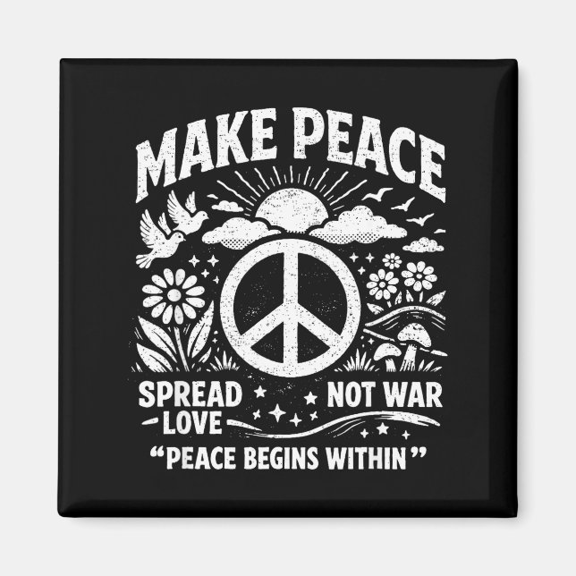 Make peace spread love not war retro peace sign magnet (Front)