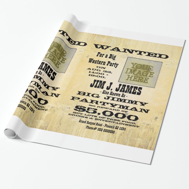 Make personalizable Western Wanted Poster Wrapping Paper (Unrolled)