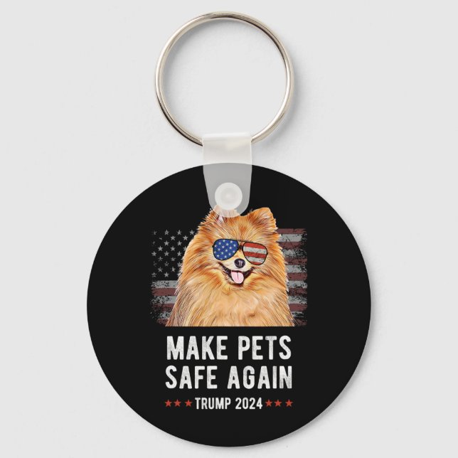 Make Pets Safe Again Pomeranian Dog Trump 2024  Key Ring (Front)