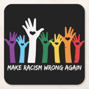 Make Racism Wrong Heart Hands Square Paper Coaster