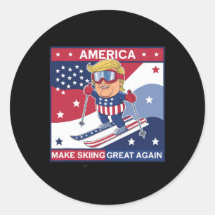 Make Skiing Great Again Donald Trump On Ski  Classic Round Sticker