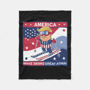 Make Skiing Great Again Donald Trump On Ski Fleece Blanket