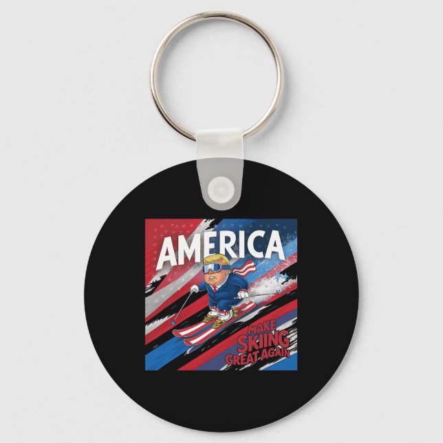 Make Skiing Great Again Donald Trump - Usa Skiing  Key Ring (Front)