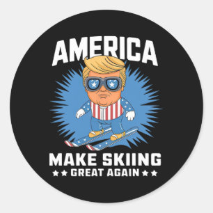 Make Skiing Great Again - Funny Donald Trump Ski Classic Round Sticker