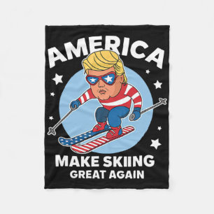 Make Skiing Great Again - Usa Trump Ski Fleece Blanket