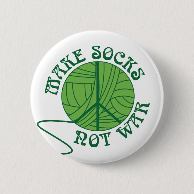 Make Socks Not War Knitting Design 6 Cm Round Badge (Front)