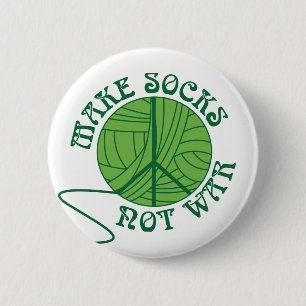 Make Socks Not War Knitting Design 6 Cm Round Badge
