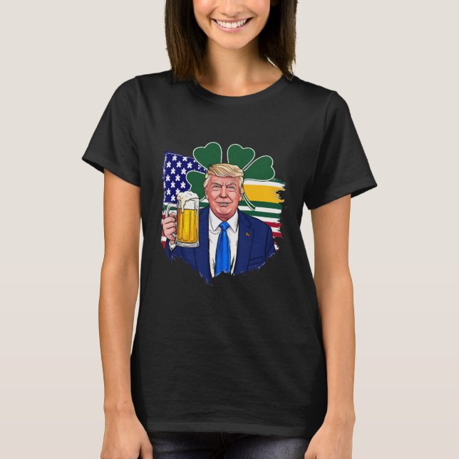 Make St Patrick's Day Great Again Funny Trump Iris T-Shirt (Front)