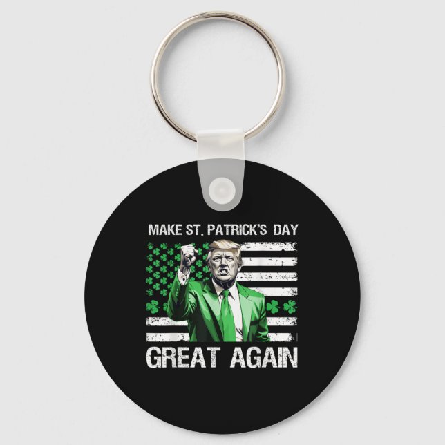 Make St Patricks Day Great Again Funny Trump  Key Ring (Front)