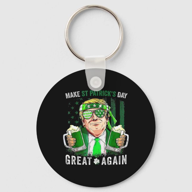 Make St Patricks Day Great Again Funny Trump Men W Key Ring (Front)