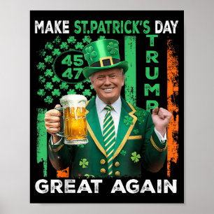 Make St Patricks Day Great Again Usa Flag Shamrock Poster