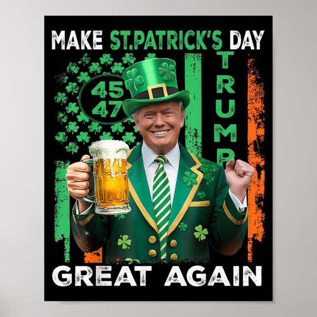 Make St Patricks Day Great Again Usa Flag Shamrock Poster (Front)