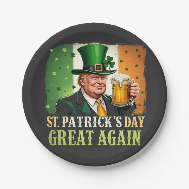 Make St. Patrick's Great Again Trump Irish  Paper Plate (Front)