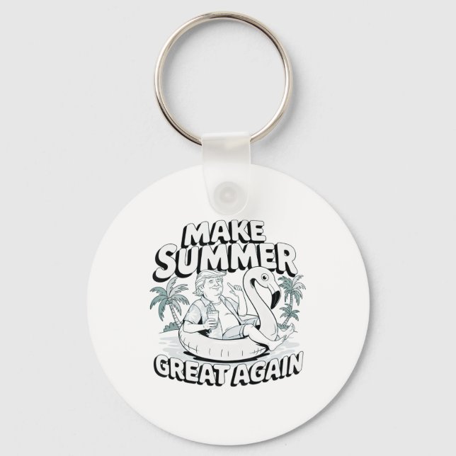 Make Summer Great Again Funny Trump Flamingo Float Key Ring (Front)