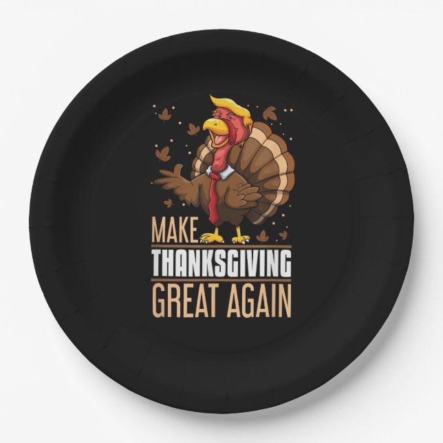 Make Thanksgiving Great Again Funny Turkey Trumpki Paper Plate (Front)