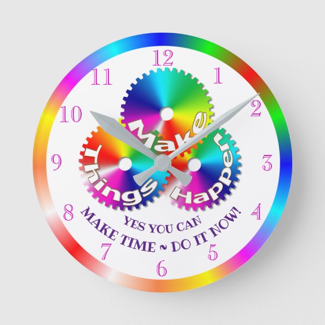 Make Things Happen, Motivational Slogan Round Clock (Front)