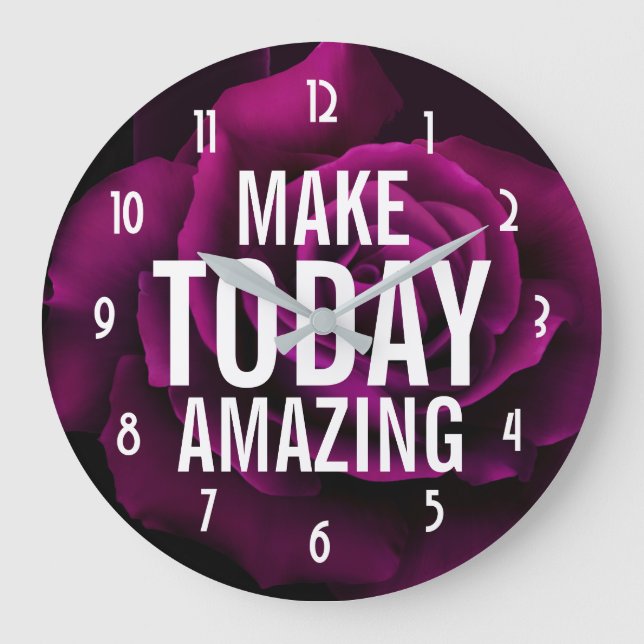 Make today Amazing Purple Rose Inspirational Large Clock (Front)