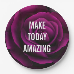 Make today Amazing Purple Rose Inspirational Paper Plate