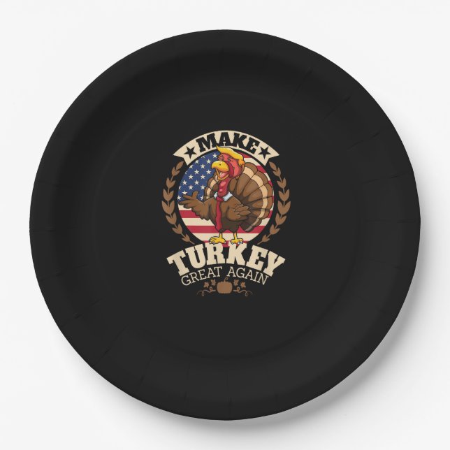 Make Turkey Great Again Funny Thanksgiving Trumpki Paper Plate (Front)