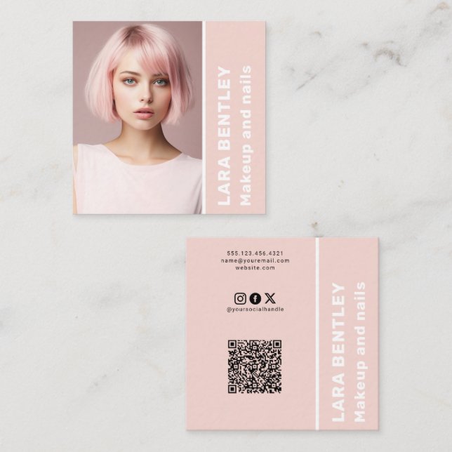 Make up and nails social media QR code Square Business Card (Front/Back)