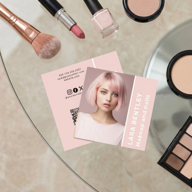 Make up and nails social media QR code Square Business Card (Make up and nails social media QR code Square Business Card.)