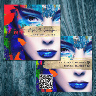 Make Up Artist Add QR Code & Social Media Colourfu Square Business Card