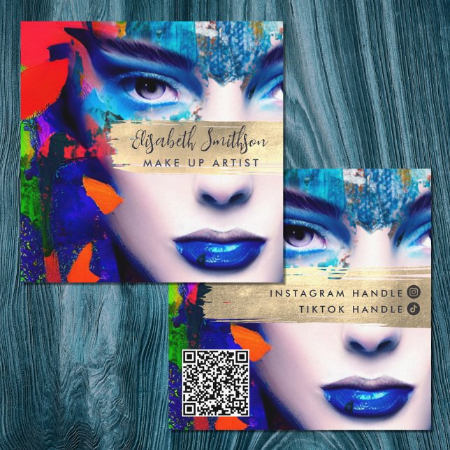 Make Up Artist Add QR Code & Social Media Colourfu Square Business Card (Creator Uploaded)