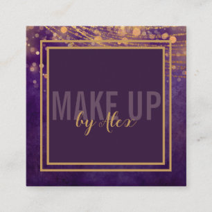 Make up artist bold signature script glitter/Gold Square Business Card