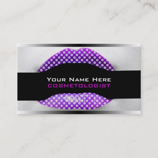 Make-Up Artist  Business Cards Purple Polka Dots (Front)