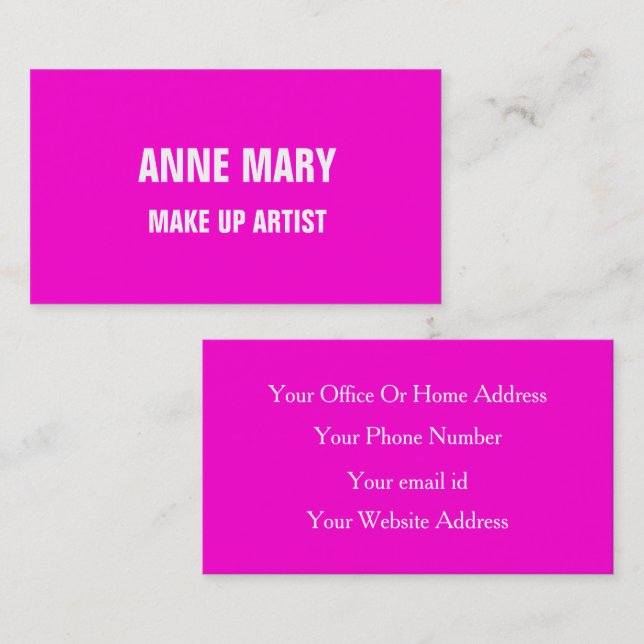 Make Up Artist Hot Pink Bright Colourful Salons Business Card (Front/Back)