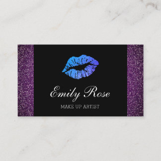 Make Up Artist Purple Glitter Lipstick Kiss Business Card