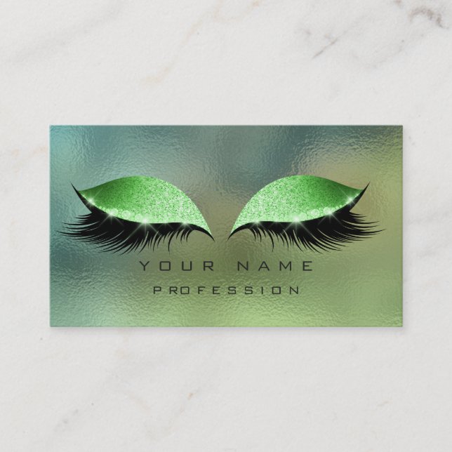 Make Up Cali Green Greenery Makeup Lashes Glitter Business Card (Front)
