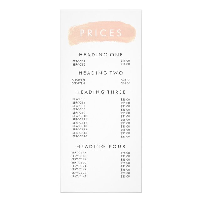 Make Up Cosmetics Beautician Menu Price List (Front)