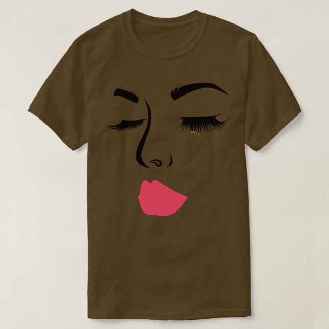 Make Up Face Women Girls Pink Lips Eyelashes T-Shirt (Design Front)