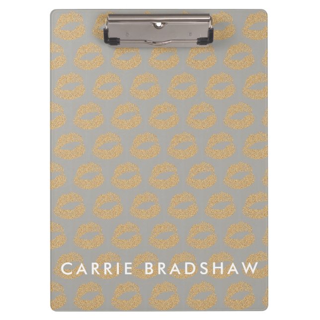 Make Up Gold Glitter Lips Pattern Personalize Name Clipboard (Front)