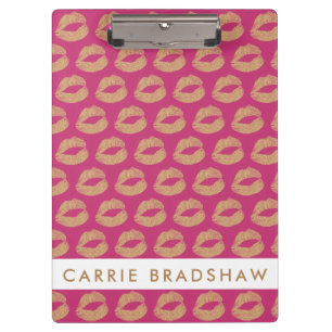 Make Up Gold Glitter Lips Pink Personalize Name Clipboard