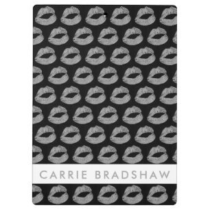 Make Up Silver Glitter Lips Black Personalise Name Clipboard
