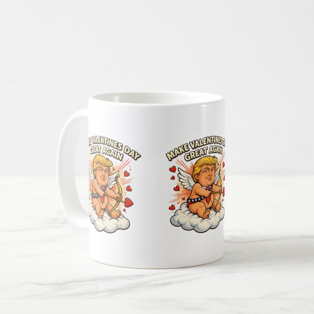 Make Valentine’s Day Great Again” Cupid Coffee Cup (Front Left)