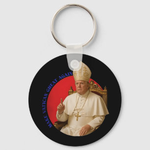 Make Vatican Great Again Funny Pope Trump Retro Ch Key Ring