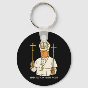 Make Vatican Great Again Funny Pope Trump Retro Ch Key Ring