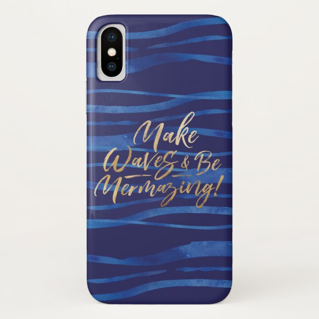 Make Waves | Navy & Gold Inspirational Quote Case-Mate iPhone Case (Back)