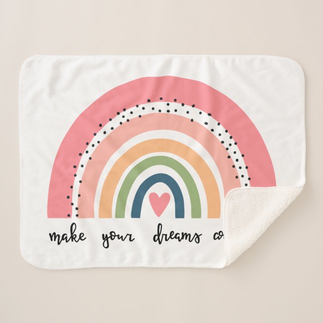 Make Your Dreams Come True Rainbow Sherpa Blanket (Front (Horizontal))