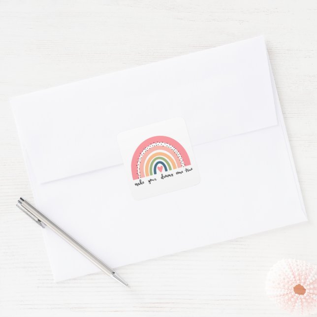 Make Your Dreams Come True Rainbow Square Sticker (Envelope)