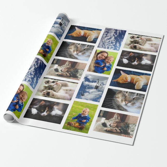 Make Your Own 9 Photo Collage on White Wrapping Paper (Unrolled)